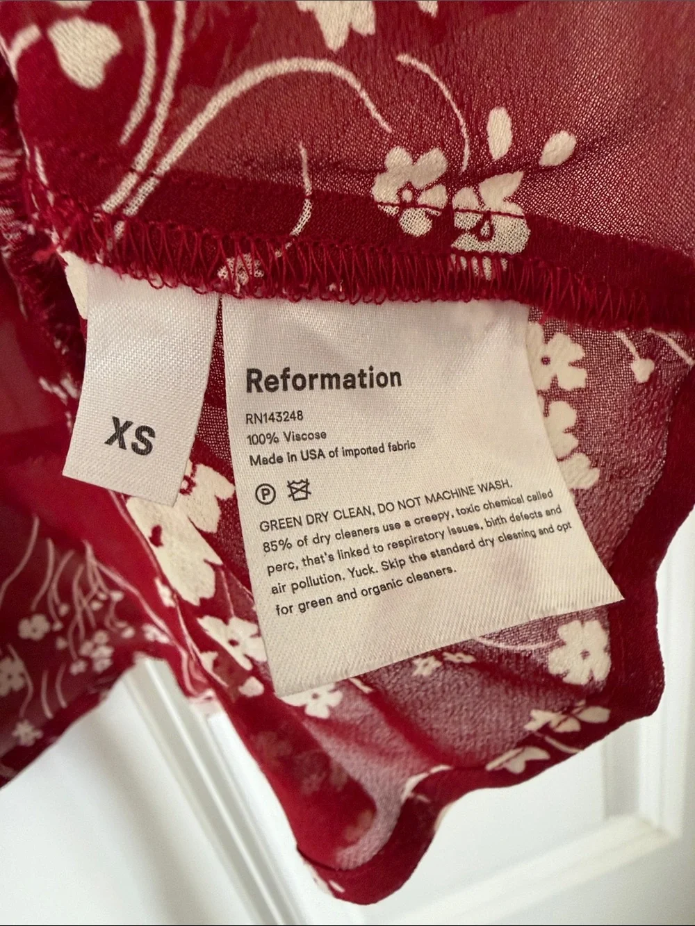 Reformation Crimson Floral Tie-Front Blouse